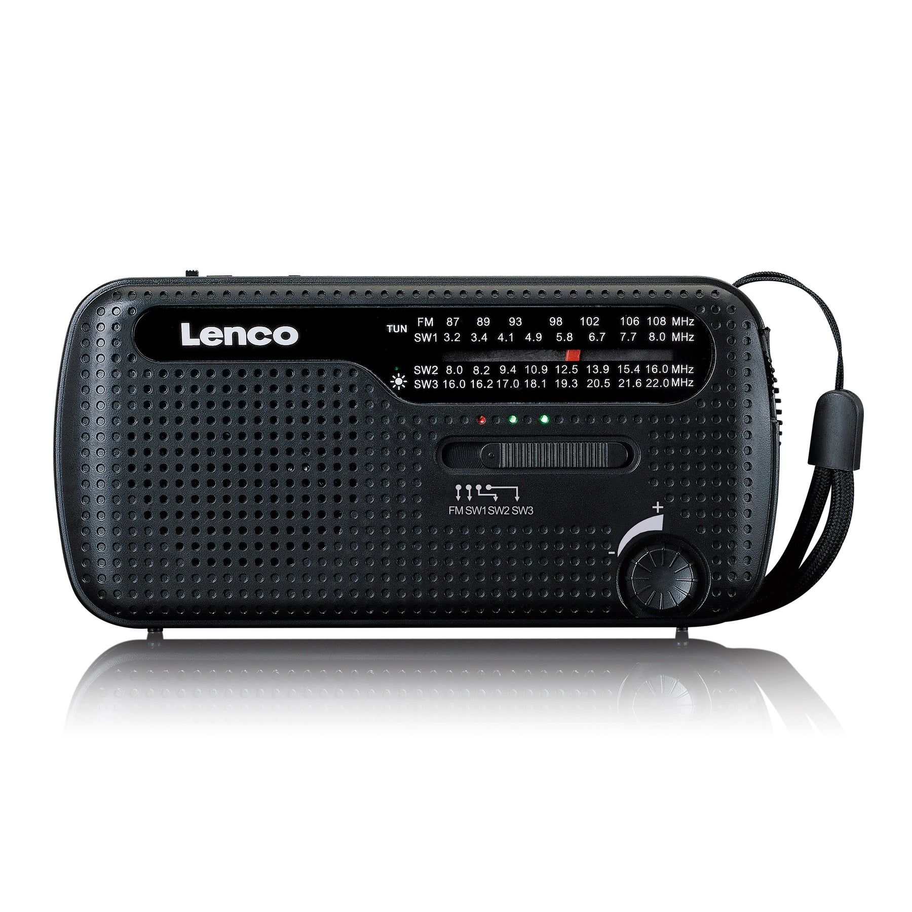 Radio d'urgence portable Lenco MCR-113BK avec lampe de poche et banque d'alimentation - Noir