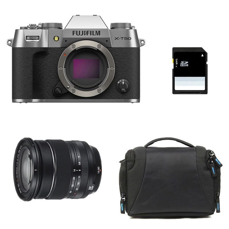 Fujifilm X-T50 Plata + Lente 16-80mm f/4 + Maleta + Tarjeta SD de 8GB