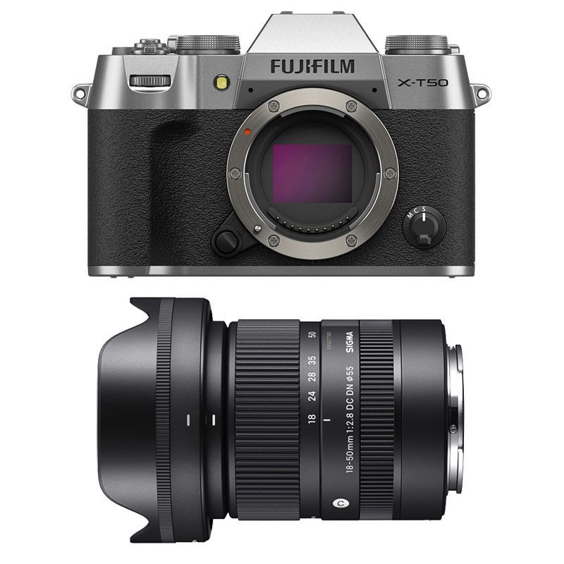 Fujifilm X-T50 Silver + Sigma 18-50mm f/2.8 Lens with 3-Year Warranty