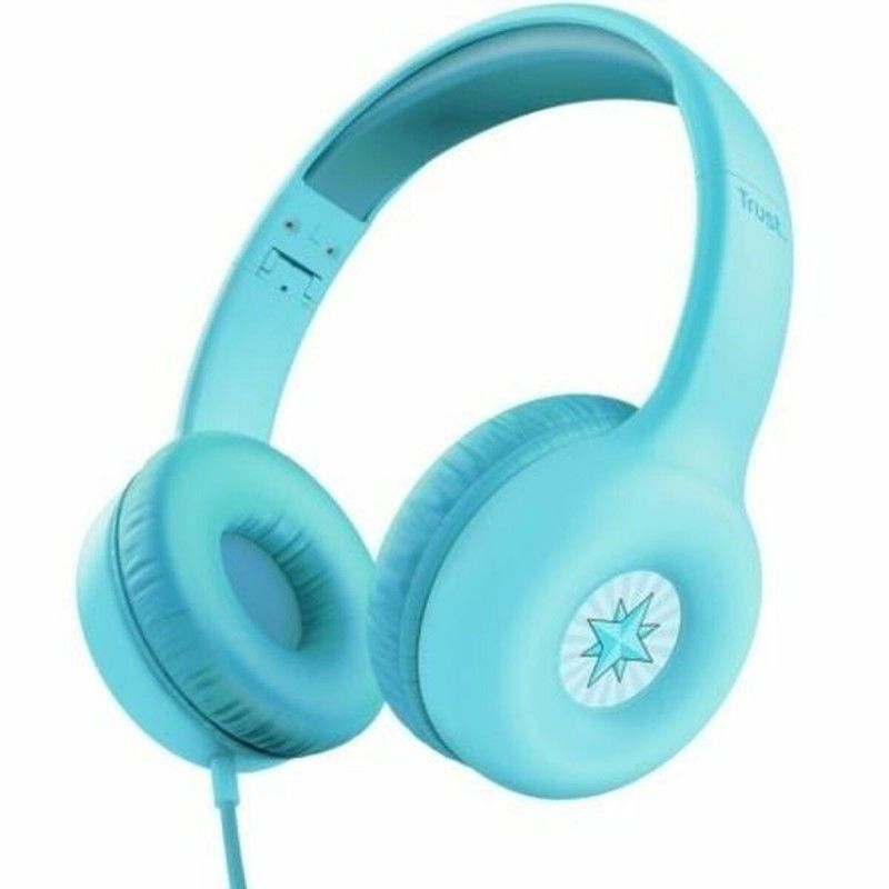Auriculares con cable plegables Trust Nouna para niños, 85 dB con micrófono y calcomanías - Azul