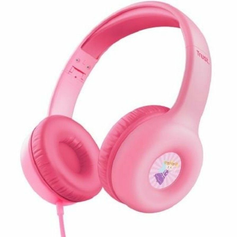 Auriculares con cable de Trust Nouna para niños, plegables con micrófono, calcomanías y conector jack - Rosa