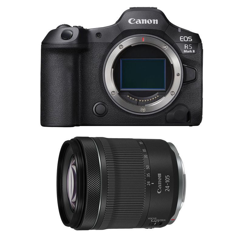 Cámaras híbridas Canon EOS R5 MARK II de 45MP con objetivo RF 24-105mm, resistente a las inclemencias del tiempo