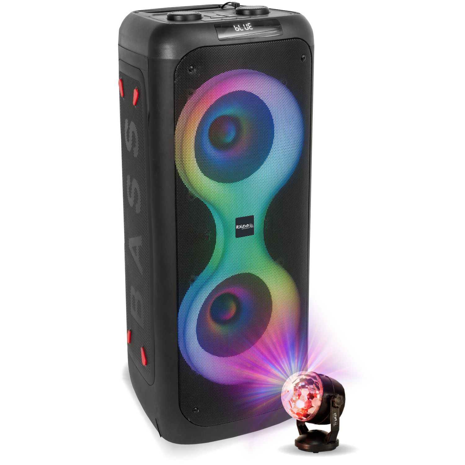 Sistema de altavoces inalámbricos Bluetooth Ibiza Sound COLUMBA700 - 700W, efecto de bola de discoteca LED RGB, USB SD TWS