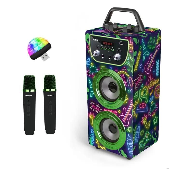 Trendix Kids Karaoke Speaker - Neon World - 2 Wireless Mics - Voice Effects - Disco Light