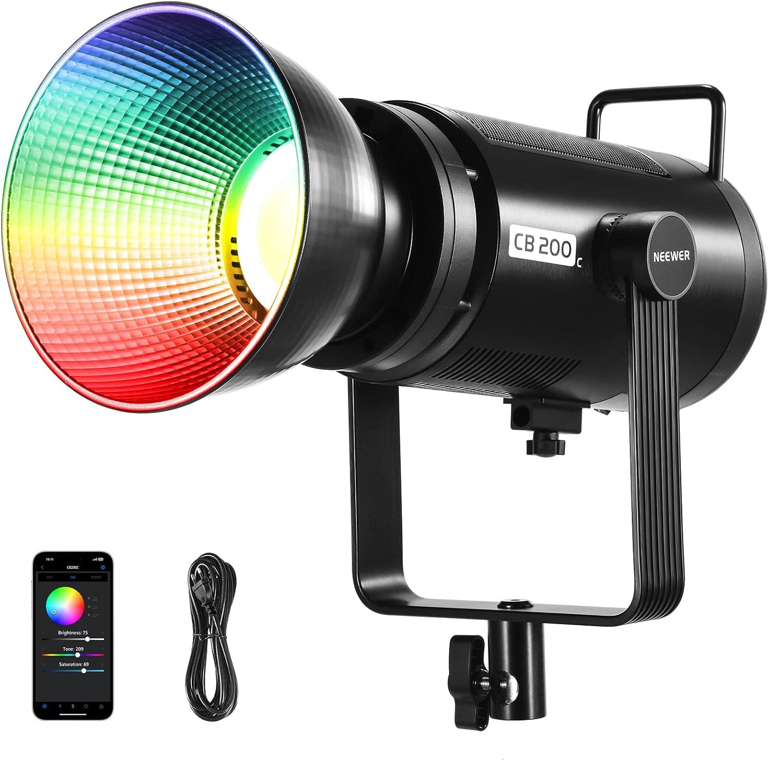 Neewer CB200C 200W RGBWW COB LED Video Light, App/2.4G 360° Color 2500K-7500K (Duv±0.0003) 23000lux/m Bowens Metal Housing Silent Continuous Lighting TLCI/CRI97+ for Video & Photo