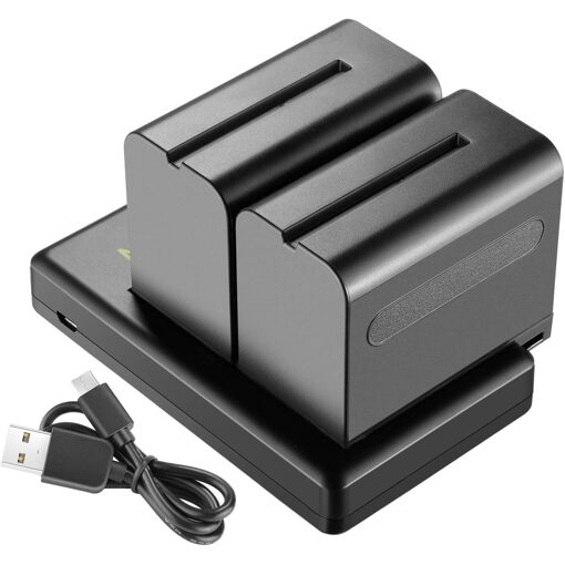 Batería recargable Neewer de 2 unidades de 6600 mAh con cargador USB, compatible con cámaras Sony NP-F y luz