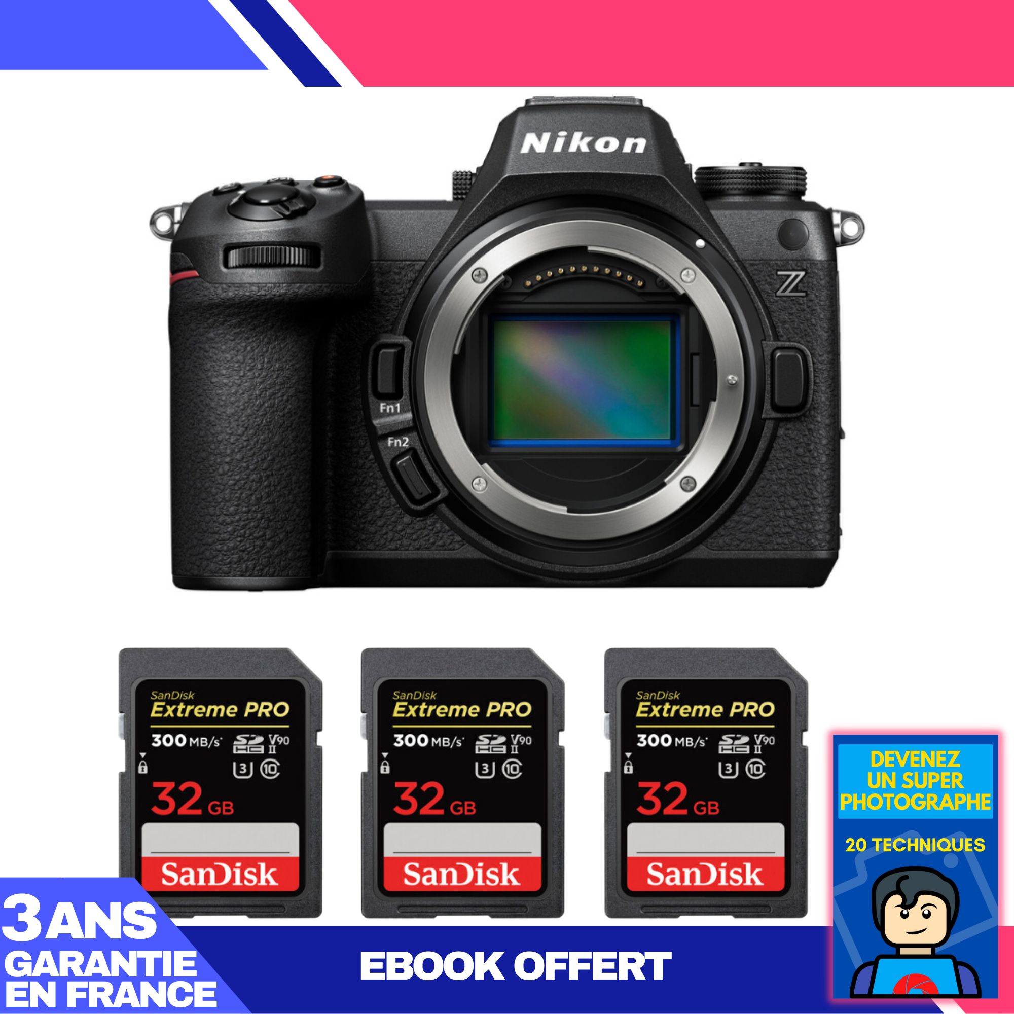 Nikon Z6 III Camera Body + 3 SanDisk 32GB Extreme PRO UHS-II SDXC Cards 300MB/s + Ebook 'Become a Super Photographer'