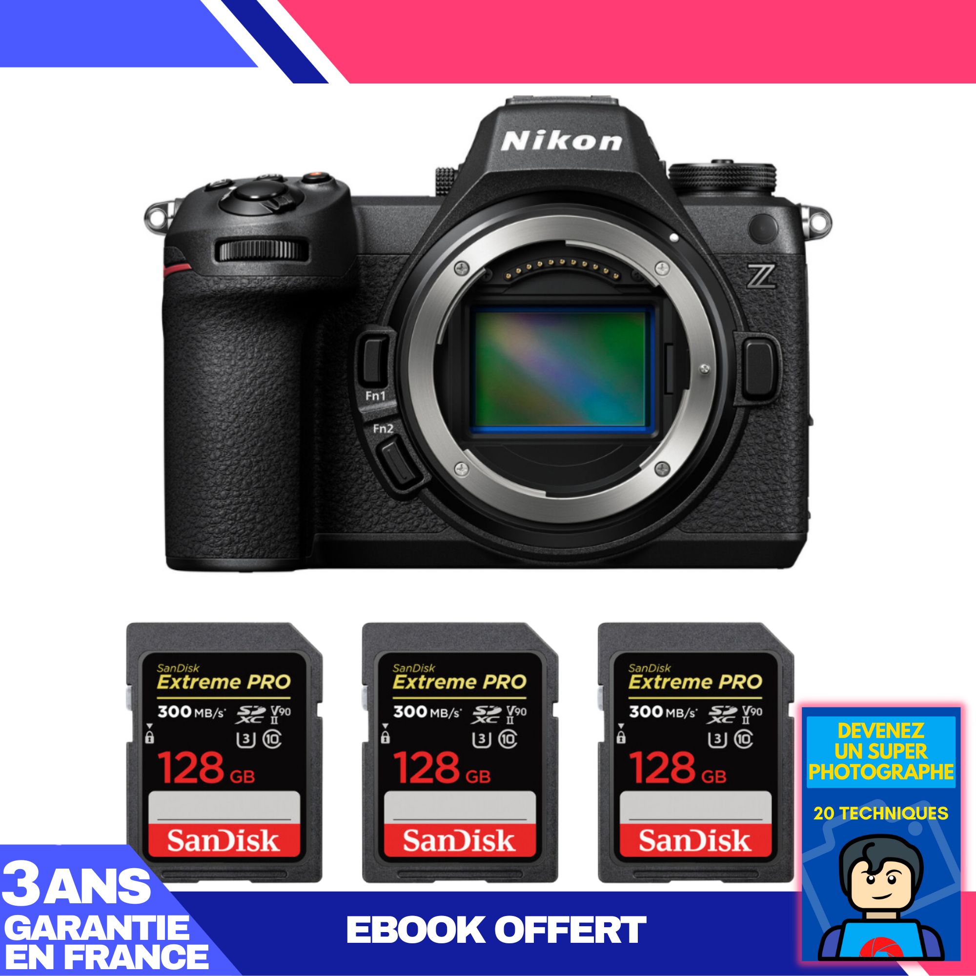 Nikon Z6 III Camera + 3 SanDisk 128GB Extreme PRO UHS-II SDXC Cards (300 MB/s) + Ebook: Become a Super Photographer