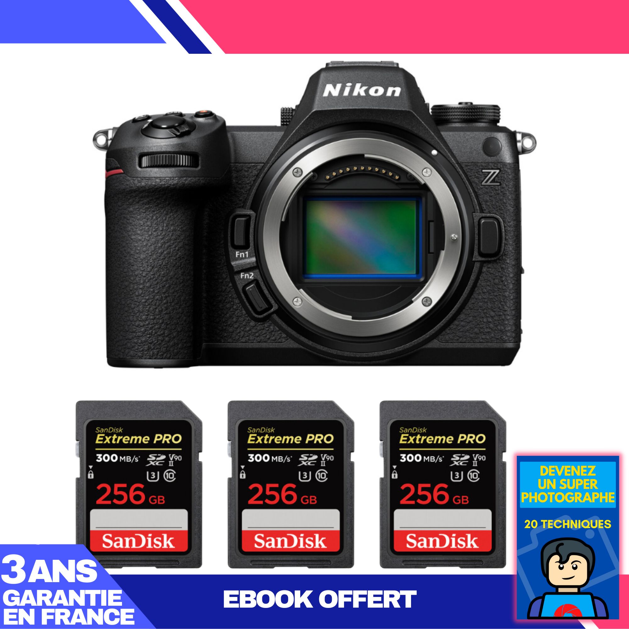 Nikon Z6 III Camera Body + 3 SanDisk 256GB Extreme PRO UHS-II SDXC Cards 300MB/s + Ebook 'Become a Super Photographer'