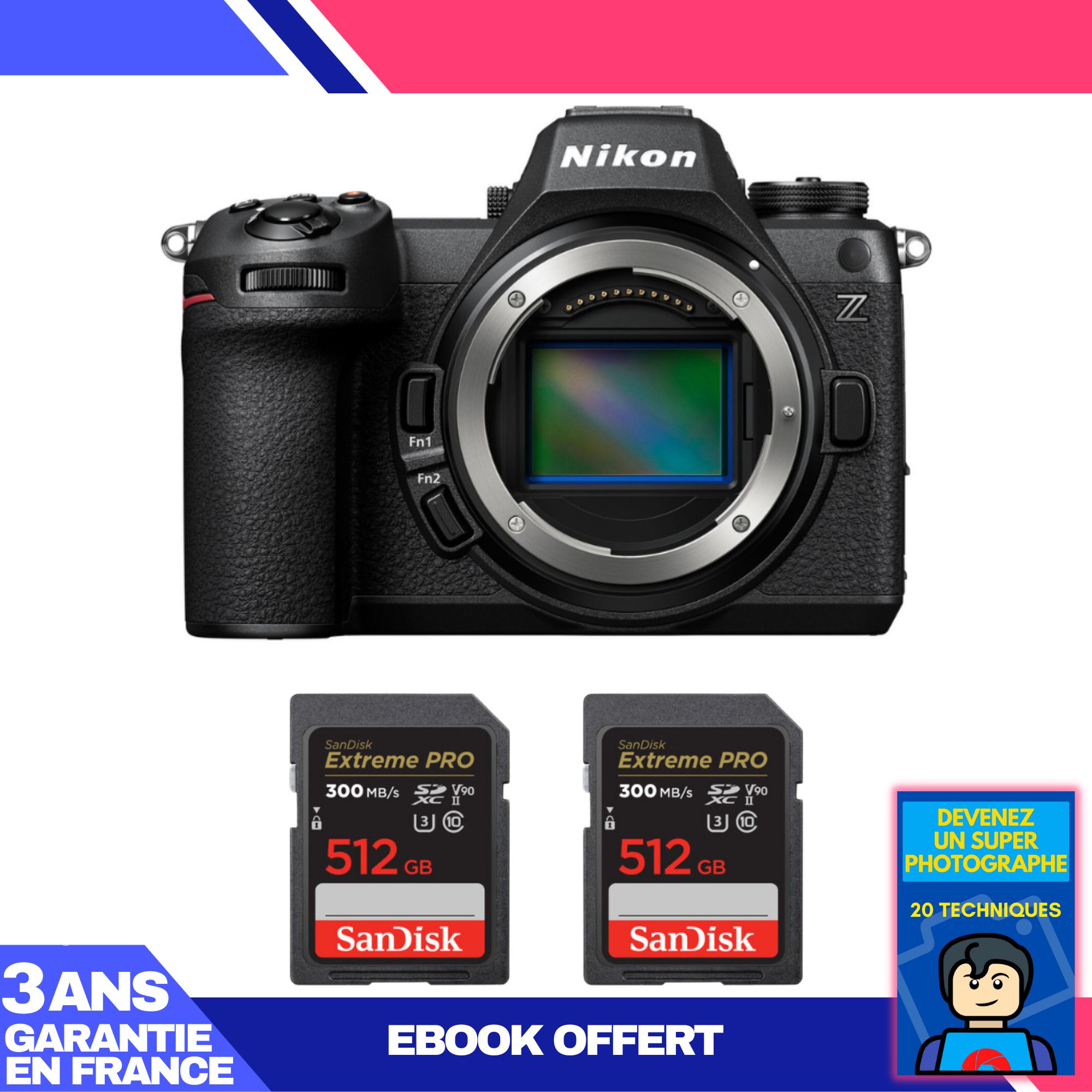Cámara Nikon Z6 III + 2 tarjetas SanDisk de 512 GB Extreme PRO UHS-II SDXC + ebook 'Conviértete en un fotógrafo súper'