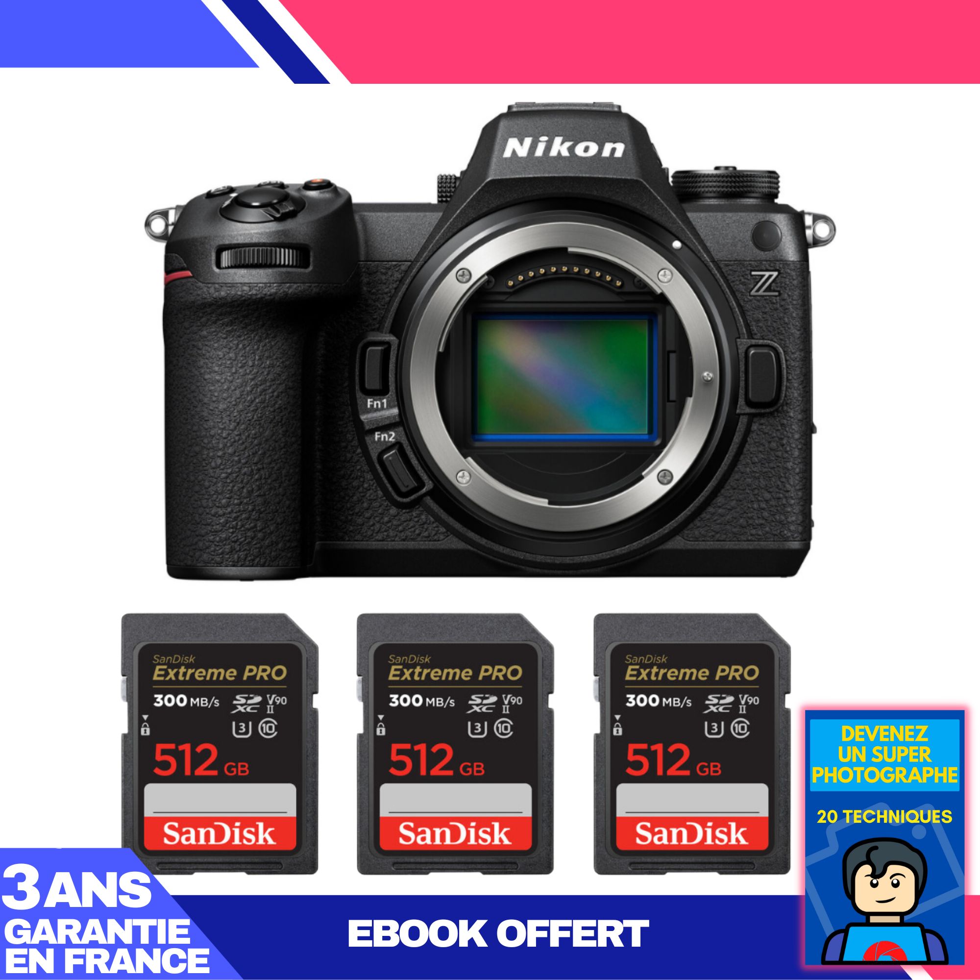 Cámara Nikon Z6 III + 3 tarjetas SD SanDisk de 512 GB Extreme PRO UHS-II + ebook 'Conviértase en un fotógrafo super'