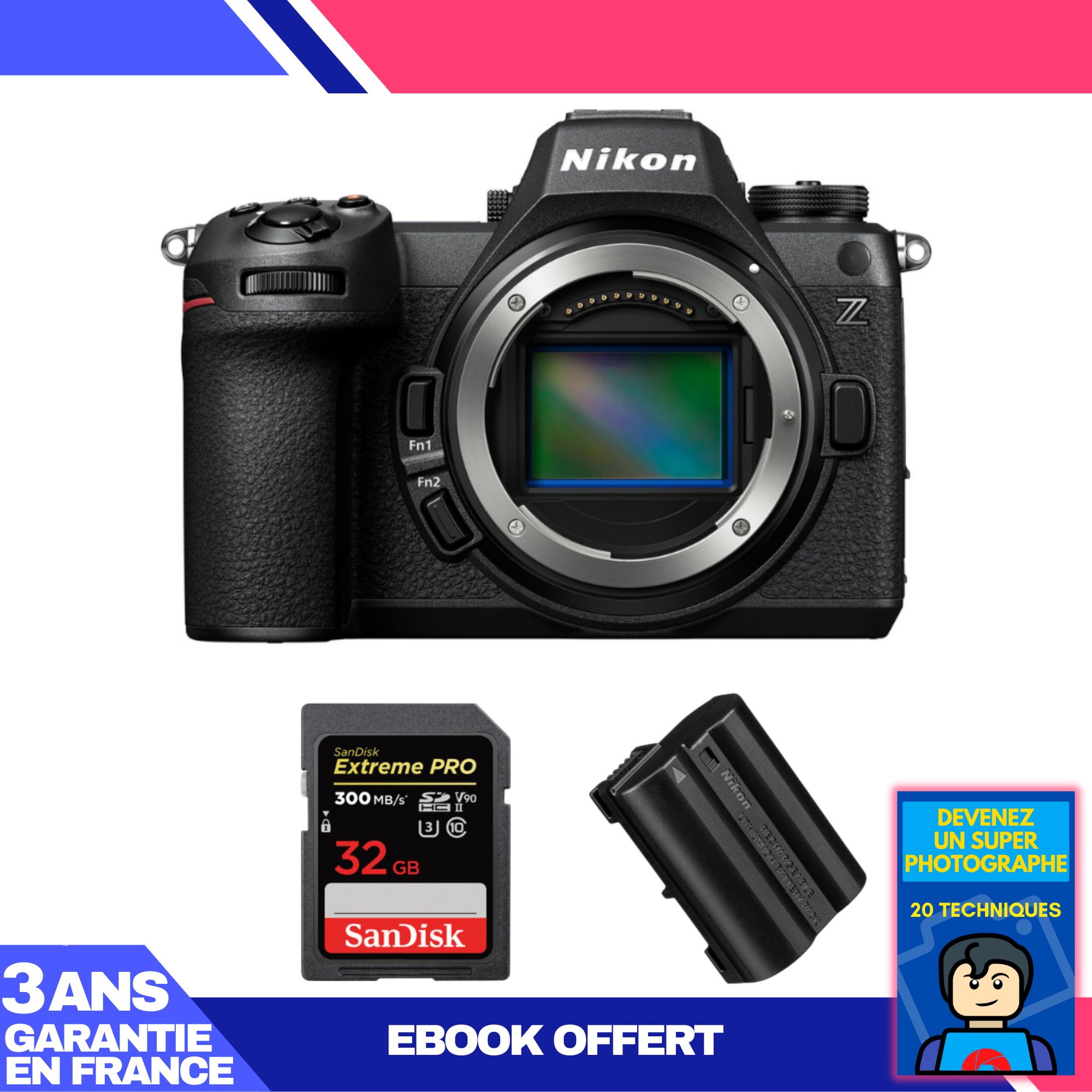 Nikon Z6 III Full-Frame Hybrid Camera + 1 SanDisk 32GB Extreme PRO UHS-II SDXC 300MB/s + 1 Nikon EN-EL15c + Ebook 'Become a Super Photographer'