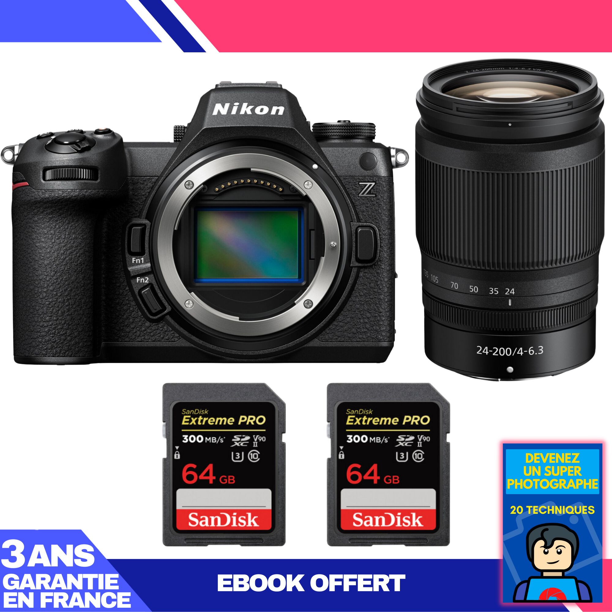 Nikon Z6 III Kit with Z 24-200mm f/4-6.3 VR Lens + 2 SanDisk 64GB Extreme PRO UHS-II SDXC Cards