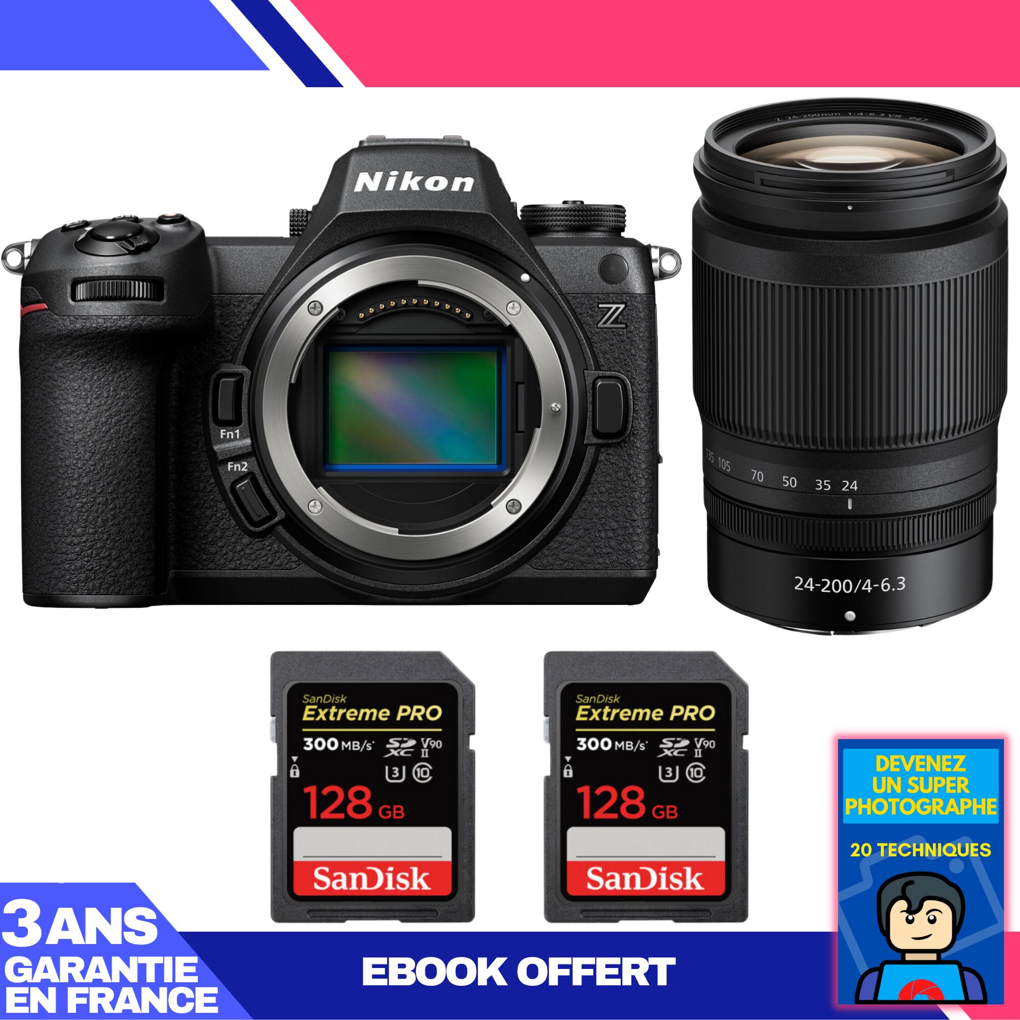 Nikon Z6 III Kit with Z 24-200mm f/4-6.3 VR Lens + 2 SanDisk 128GB Extreme PRO UHS-II SDXC Cards