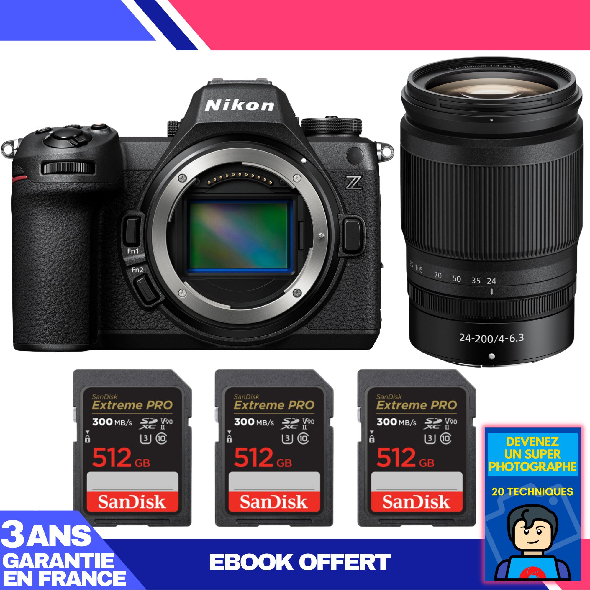 Nikon Z6 III Kit with Z 24-200mm f/4-6.3 VR Lens + 3 SanDisk 512GB Extreme PRO UHS-II SDXC Cards