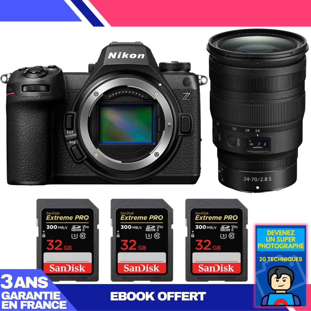 Kit Nikon Z6 III con lente Z 24-70mm f/2.8 S + 3 tarjetas SanDisk 32GB Extreme PRO UHS-II SDXC 300 MB/s