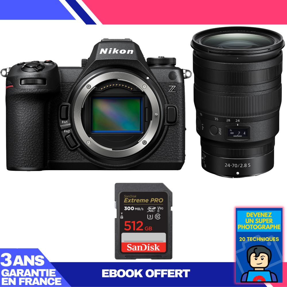 Appareil photo Nikon Z6 III avec objectif Z 24-70mm f/2.8 S et carte SD 512 Go SanDisk Extreme PRO