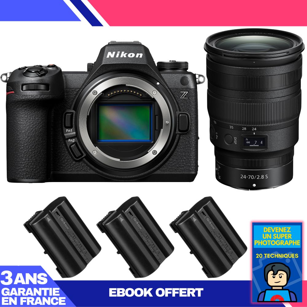 Kit de cámara Nikon Z6 III con objetivo Z 24-70mm f/2.8 S + 3 baterías EN-EL15c + ebook 'Conviértete en un Fotógrafo Super'