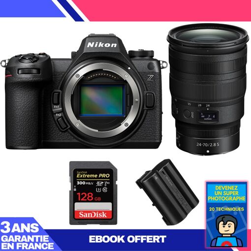 Nikon Z6 III Camera Kit with Z 24-70mm f/2.8 S Lens + 1 SanDisk 128GB Extreme PRO UHS-II SDXC Card + 1 Nikon EN-EL15c Battery + Ebook 'Become a Super Photographer'