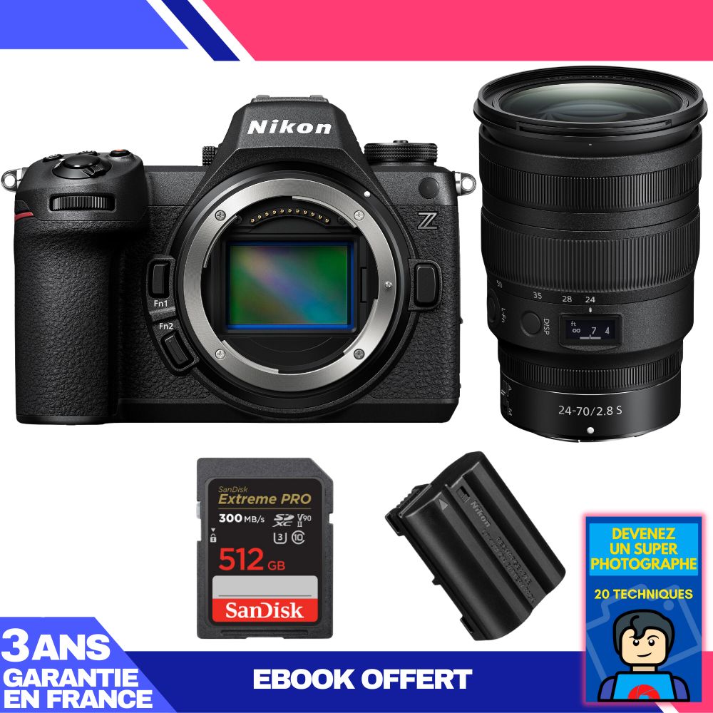 Nikon Z6 III + Objectif Z 24-70mm f/2.8 S + Carte SD 512 Go SanDisk Extreme PRO UHS-II + Batterie EN-EL15c + Ebook 'Devenez un Super Photographe'
