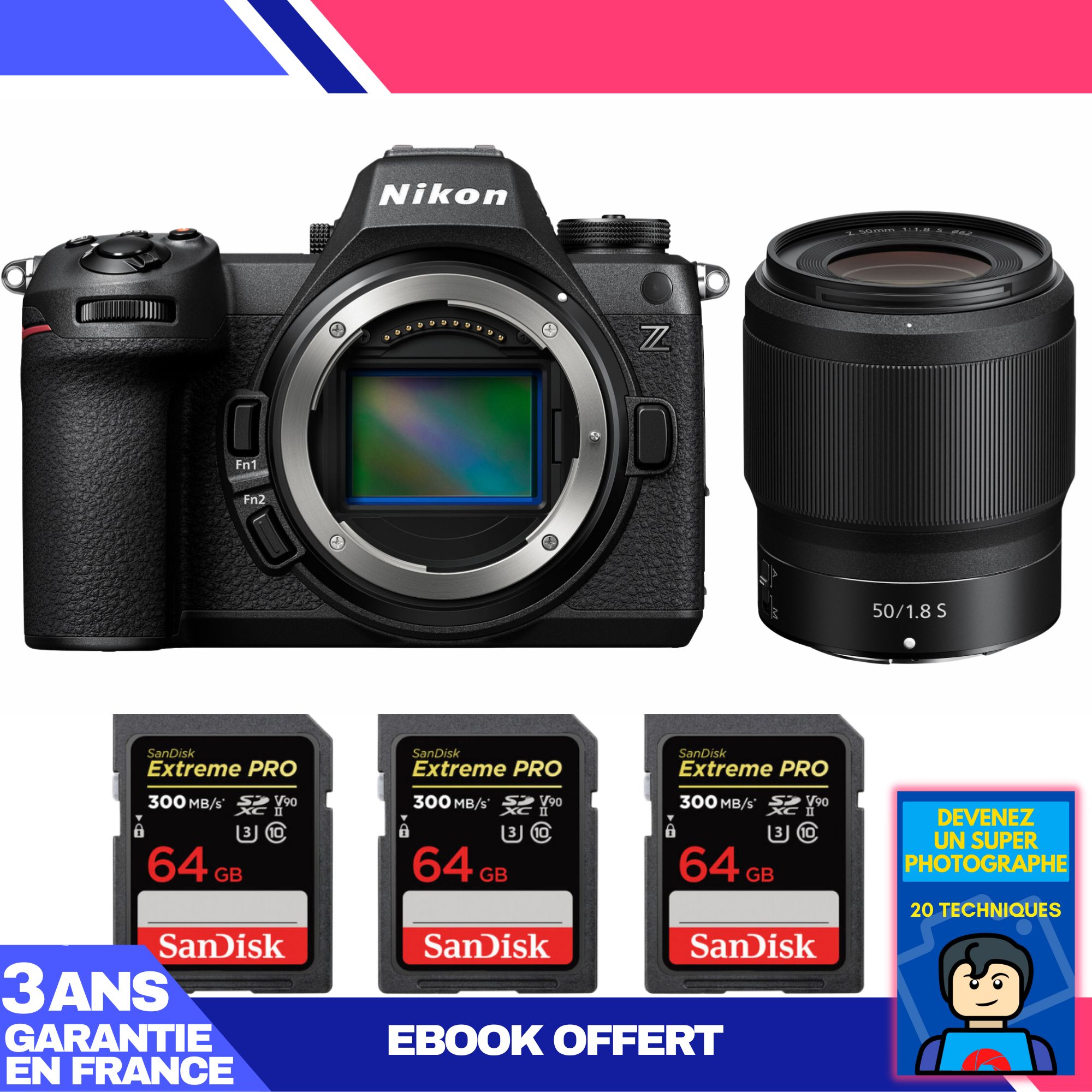 Nikon Z6 III Camera Kit with Z 50mm f/1.8 S Lens and 3x 64GB SanDisk Extreme PRO UHS-II SDXC Cards