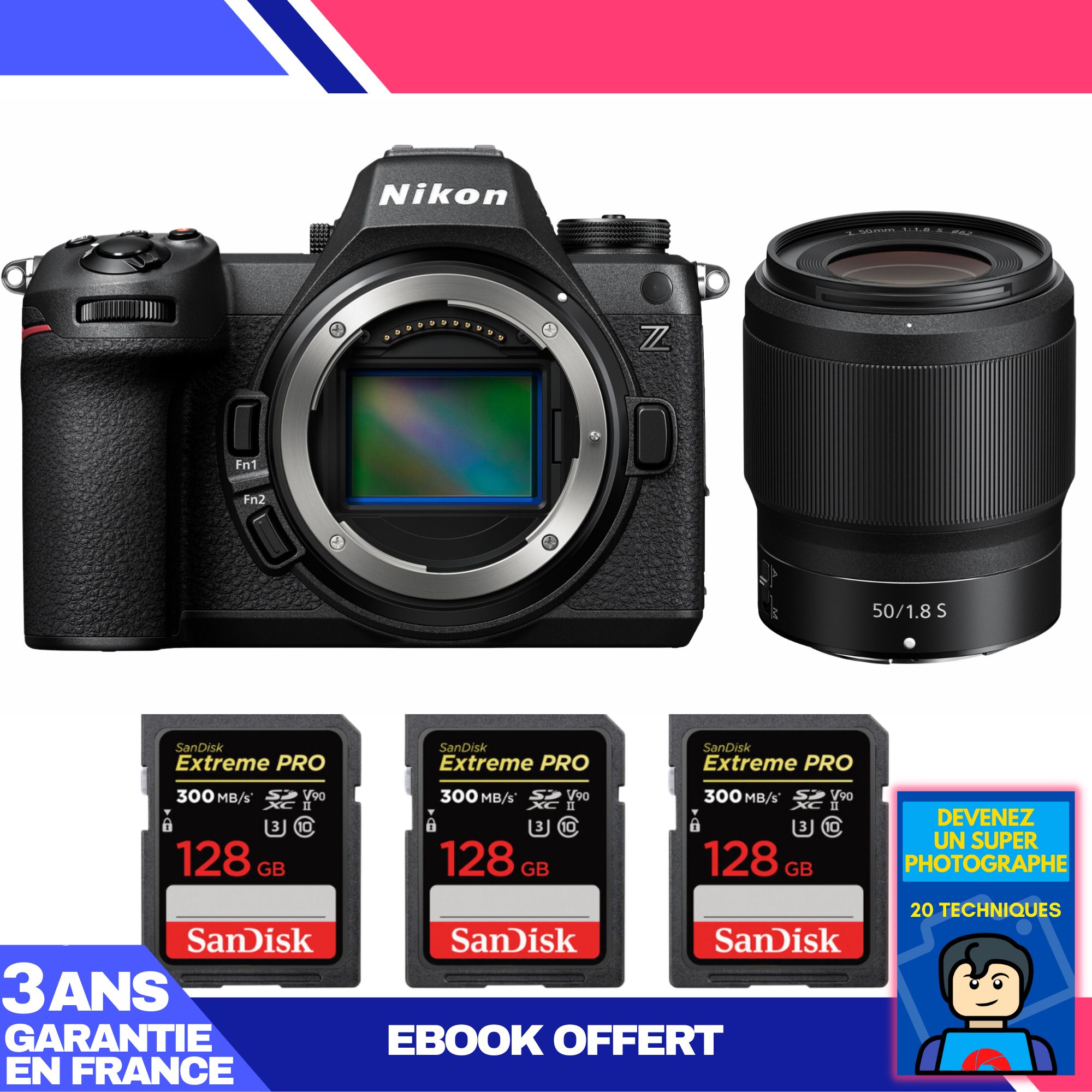 Nikon Z6 III Mirrorless Camera + Z 50mm f/1.8 S Lens + 3 SanDisk 128GB Extreme PRO UHS-II SDXC Cards + 'Become a Super Photographer' Ebook