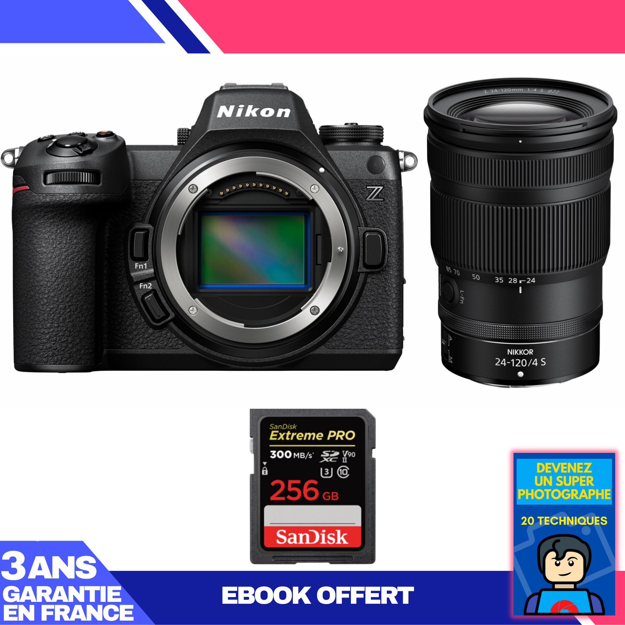 Kit Nikon Z6 III avec objectif Z 24-120mm f/4 S + carte SD 256 Go SanDisk Extreme PRO + ebook 'Devenez un super photographe'