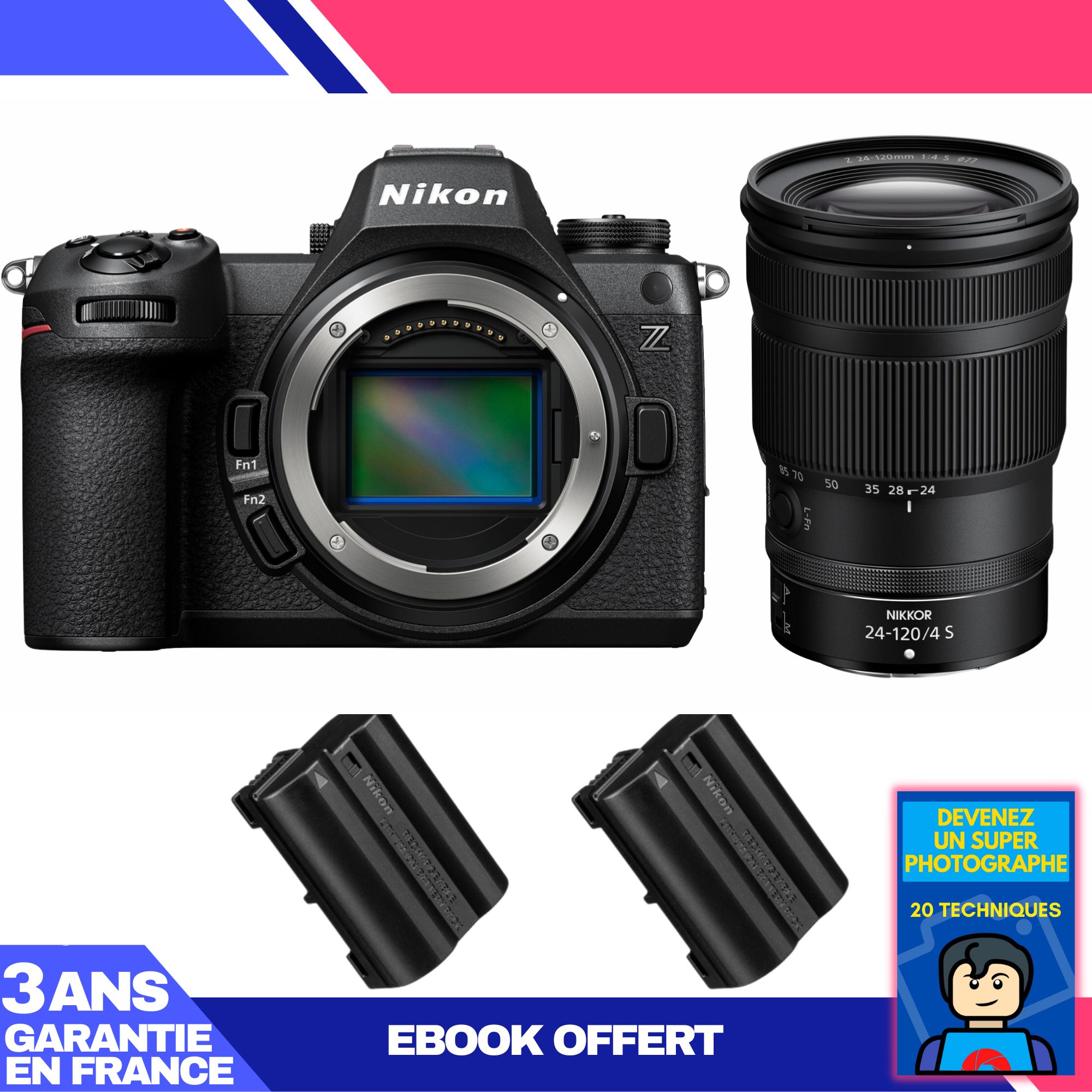 Nikon Z6 III Mirrorless Camera Kit with Z 24-120mm f/4 S Lens + 2 EN-EL15c Batteries + 'Become a Super Photographer' Ebook