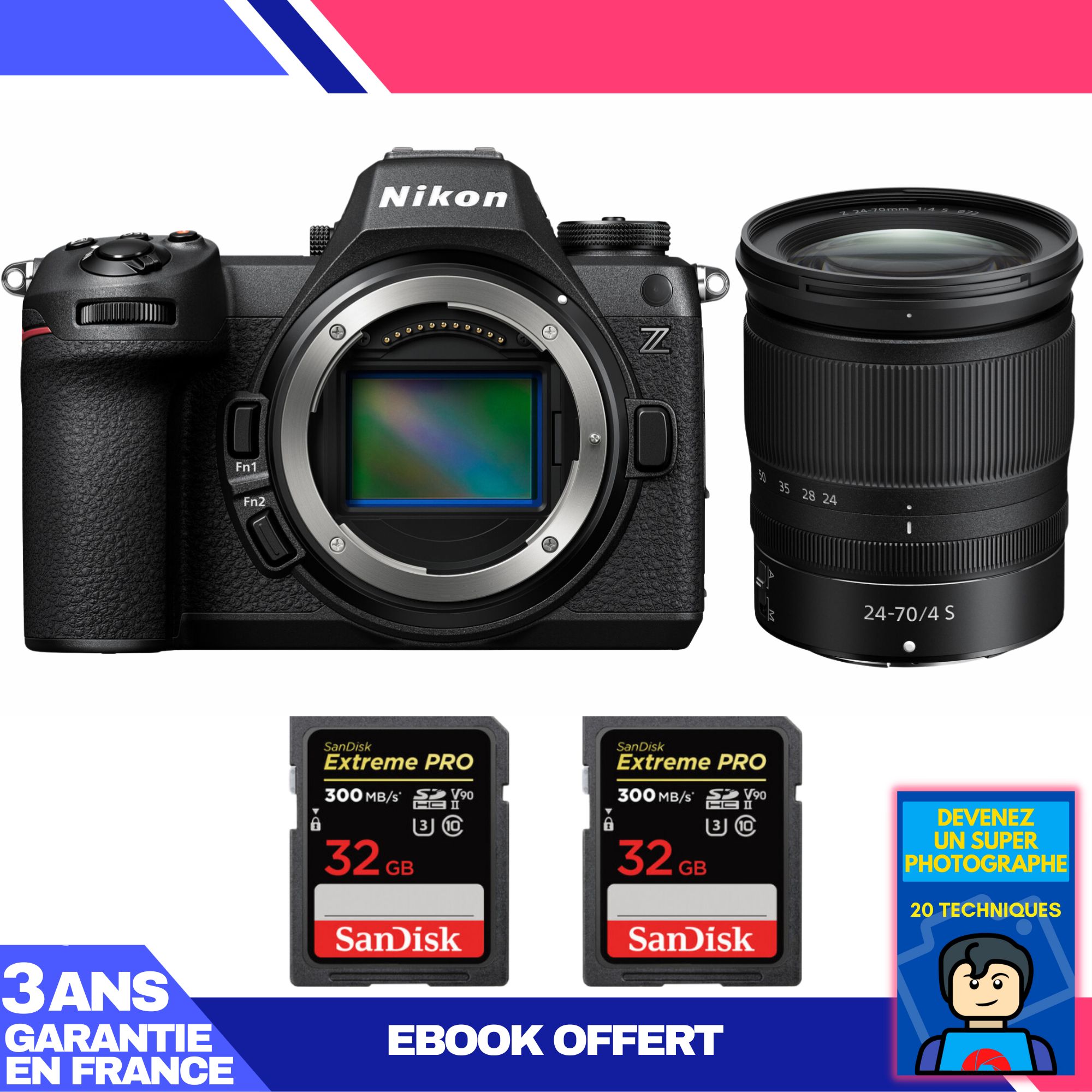 Nikon Z6 III Camera Kit with Z 24-70mm f/4 S Lens + 2 SanDisk 32GB Extreme PRO SD Cards + 'Become a Master Photographer' Ebook