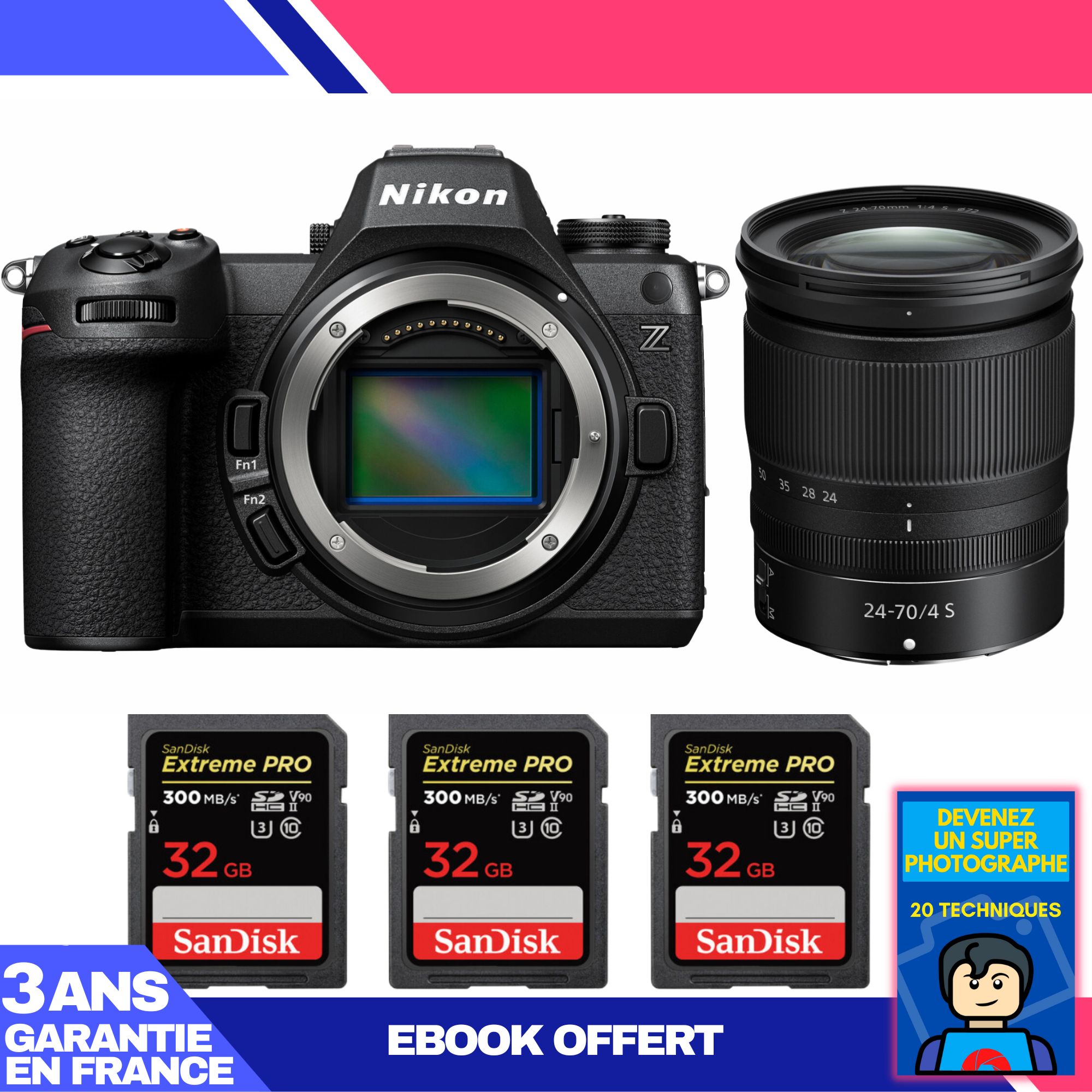 Nikon Z6 III Mirrorless Camera Kit with Z 24-70mm f/4 S Lens + 3 SanDisk 32GB Extreme PRO UHS-II SDXC Cards