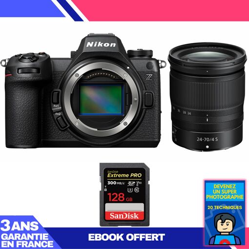 Nikon Z6 III Mirrorless Camera + Z 24-70mm f/4 S Lens + 1 SanDisk 128GB Extreme PRO UHS-II SDXC Card + 'Become a Super Photographer' Ebook