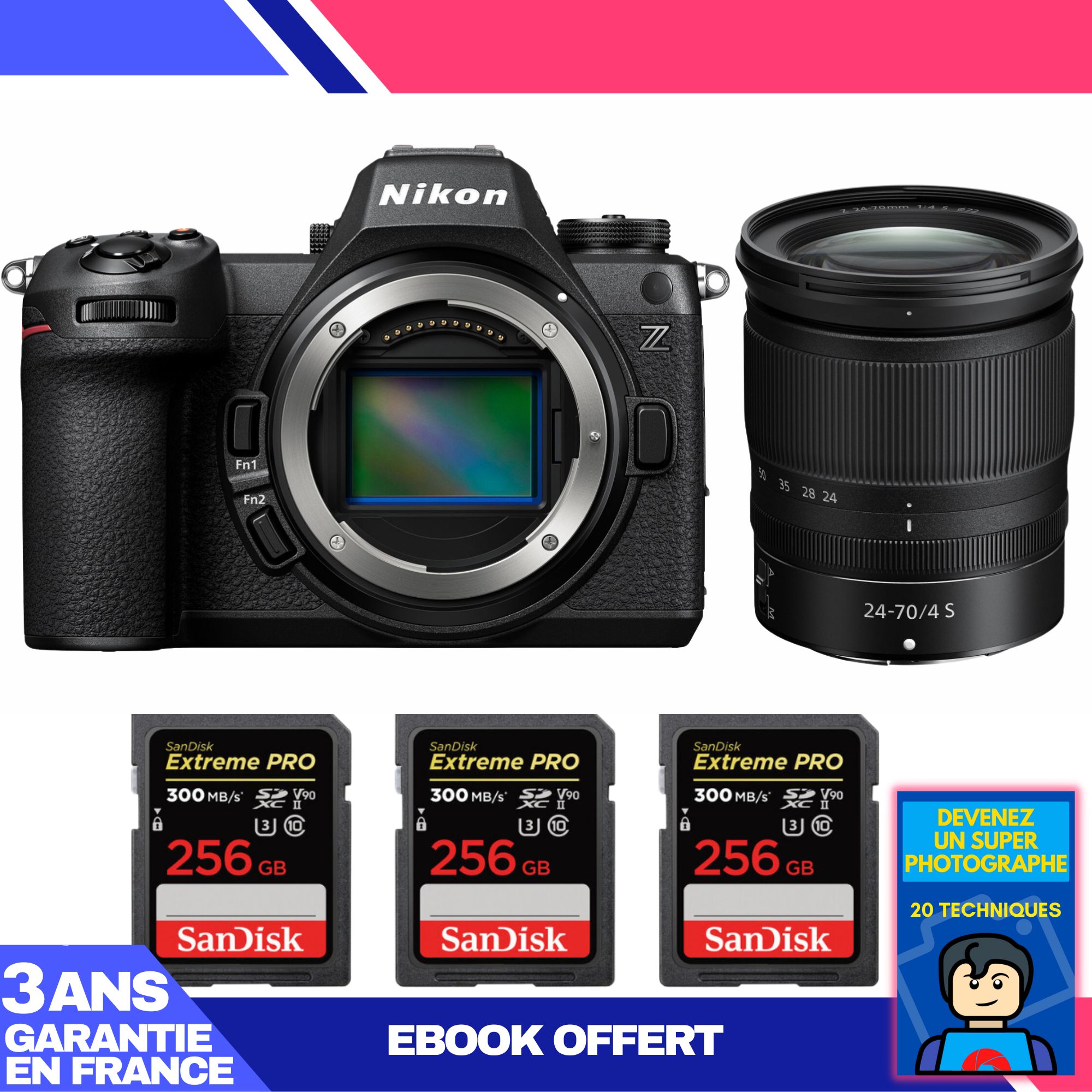 Nikon Z6 III Mirrorless Camera Kit with Z 24-70mm f/4 S Lens and 3x 256GB SanDisk Extreme PRO UHS-II SDXC Cards