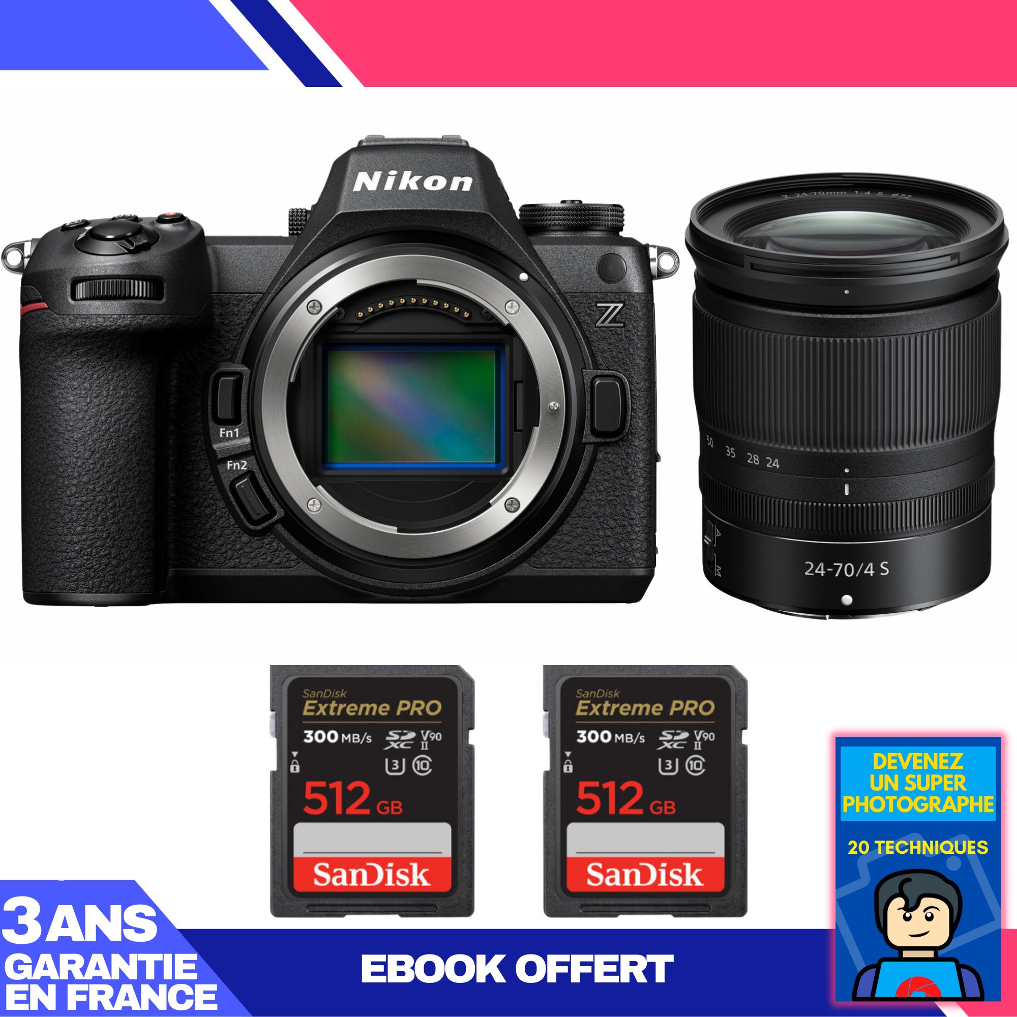 Nikon Z6 III Kit with Z 24-70mm f/4 S Lens + 2x 512GB SanDisk Extreme PRO UHS-II SDXC Cards + 'Become a Super Photographer' Ebook