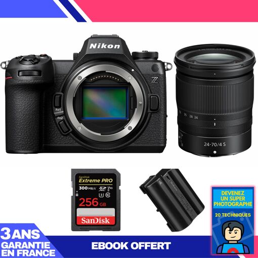 Nikon Z6 III Mirrorless Camera Kit with Z 24-70mm f/4 S Lens + SanDisk 256GB Extreme PRO SD Card + Nikon EN-EL15c Battery + Ebook