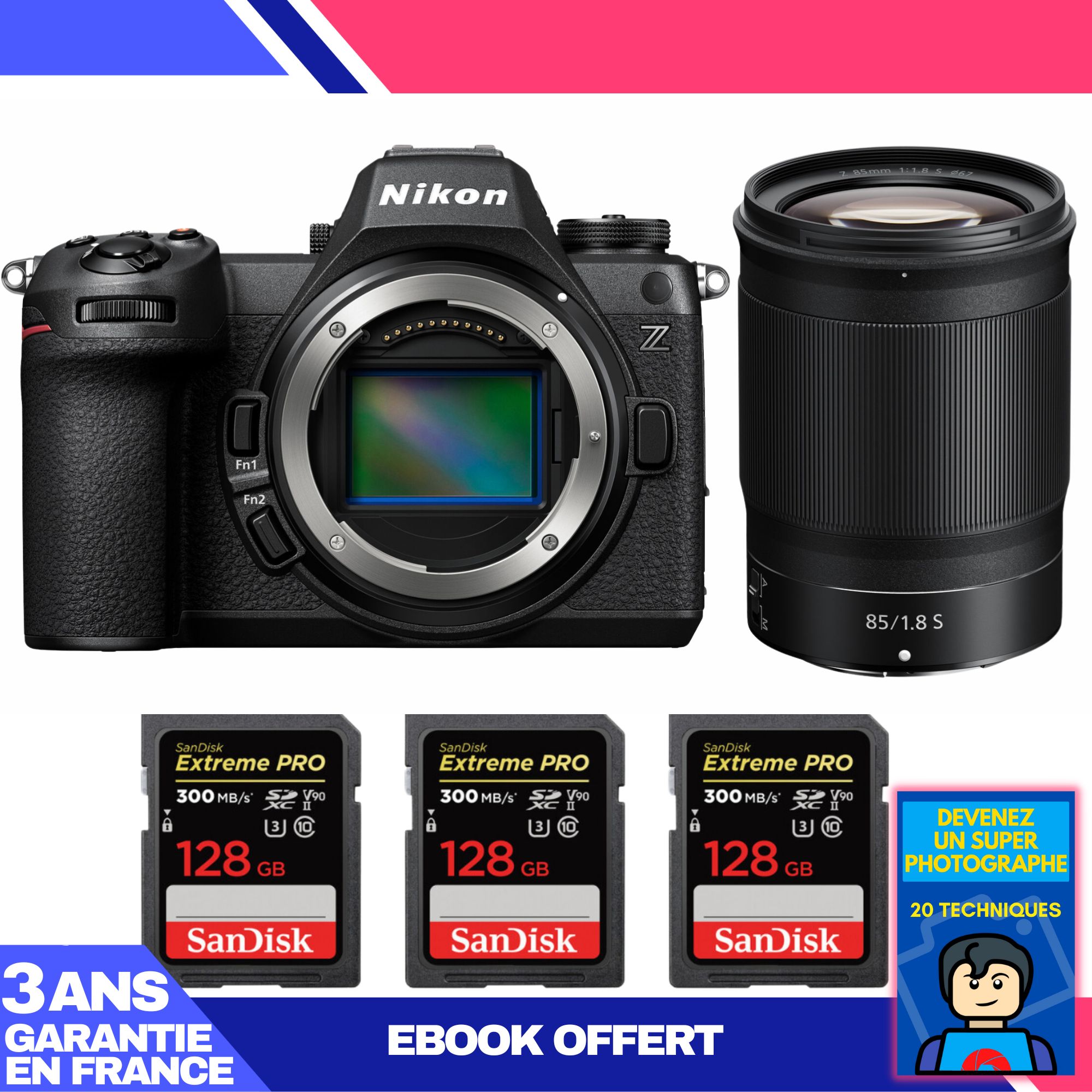 Kit Nikon Z6 III con objetivo Z 85mm f/1.8 S y 3 tarjetas SD de 128GB SanDisk Extreme PRO UHS-II
