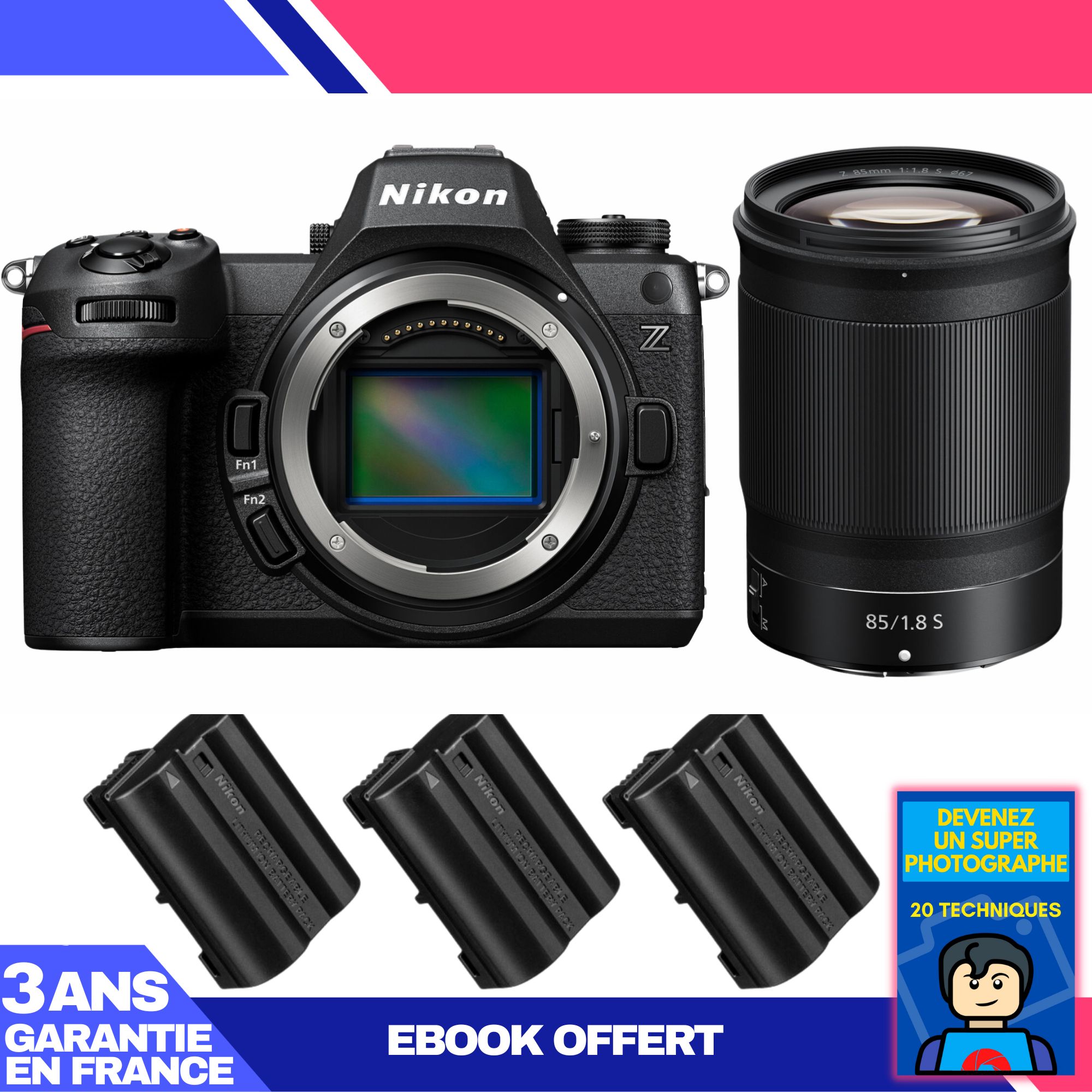 Cuerpo Nikon Z6 III + Lente Nikkor Z 85mm f/1.8 S + 3 Baterías EN-EL15c + Ebook 'Conviértete en un Fotógrafo Superior'