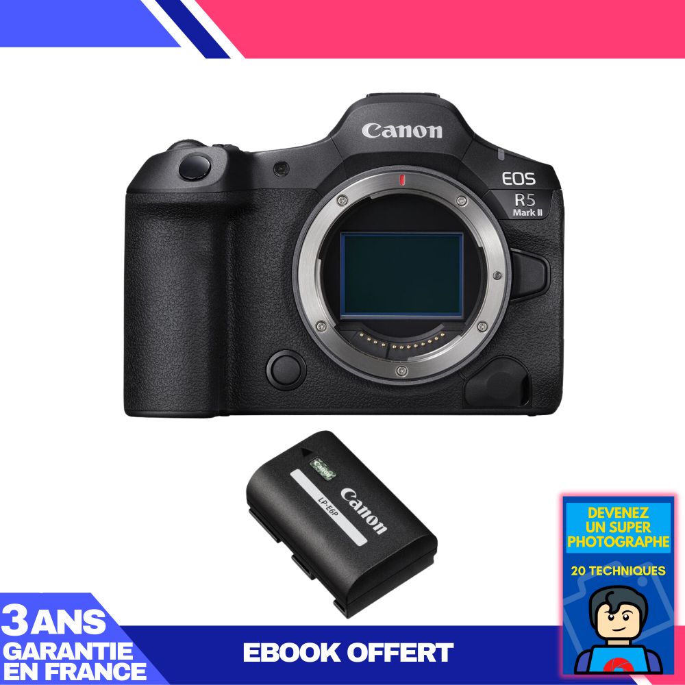 Kit de cámara Canon EOS R5 Mark II con LP-E6P y ebook 'Conviértete en un fotógrafo súper'