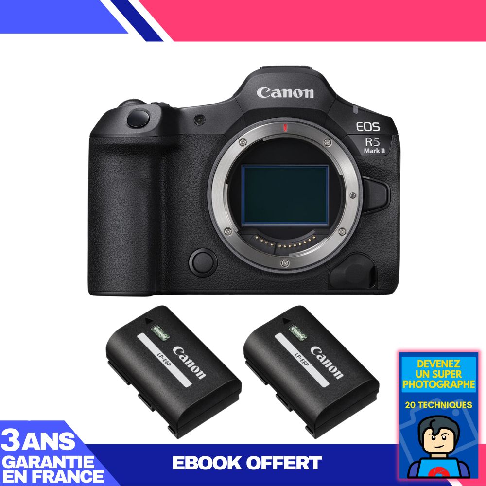 Cuerpo Canon EOS R5 Mark II + 2 Baterías Canon LP-E6P + Ebook: Conviértete en un Fotógrafo de Superlativo Nivel