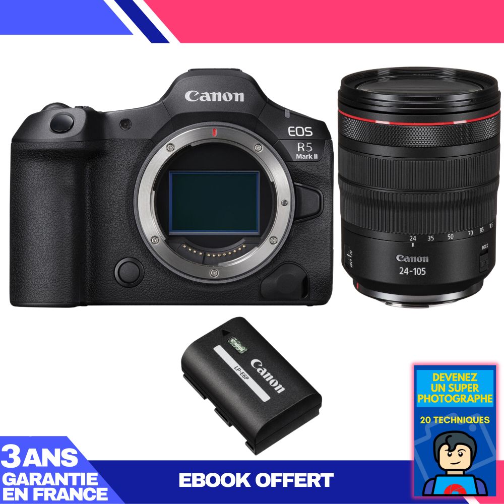 Canon EOS R5 Mark II Camera Kit with RF 24-105mm f/4 L IS USM Lens + LP-E6P Battery + 'Become a Super Photographer' Ebook