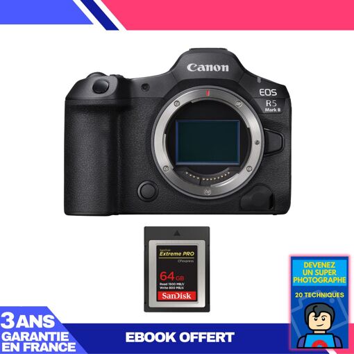 Cámara Canon EOS R5 Mark II + Tarjeta SanDisk 64GB Extreme PRO CFexpress Tipo B + Ebook 'Conviértase en un Fotógrafo Super'