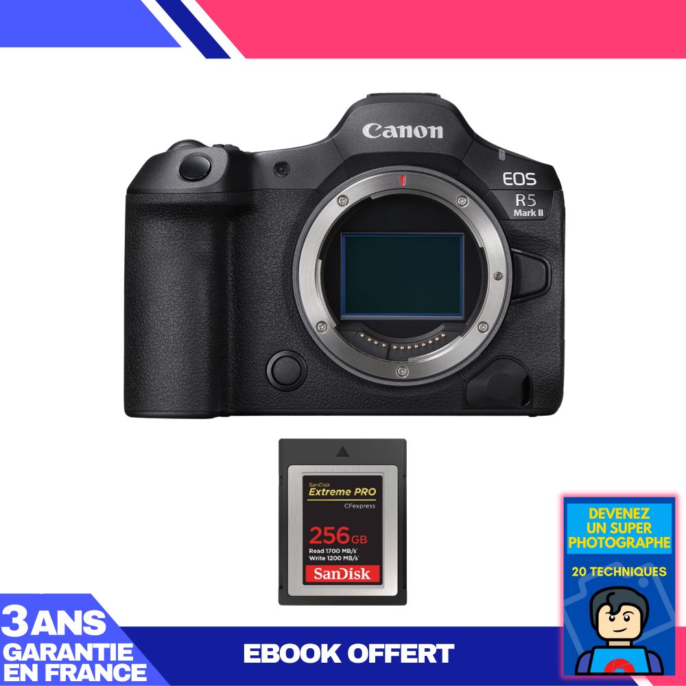 Canon EOS R5 Mark II Camera + 1 SanDisk 256GB Extreme PRO CFexpress Type B + Ebook 'Become a Super Photographer'