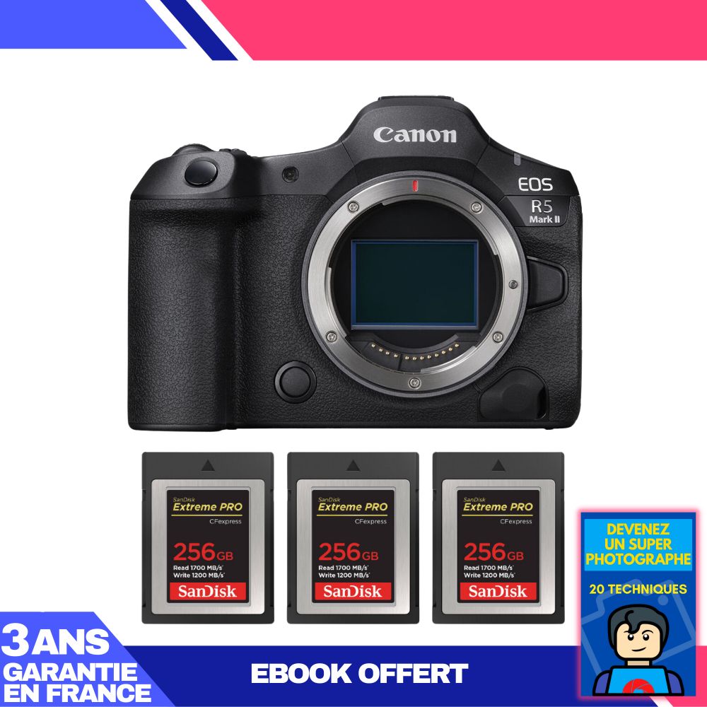 Canon EOS R5 Mark II Camera Body + 3 SanDisk 256GB Extreme PRO CFexpress Type B Cards + 'Become a Master Photographer' Ebook