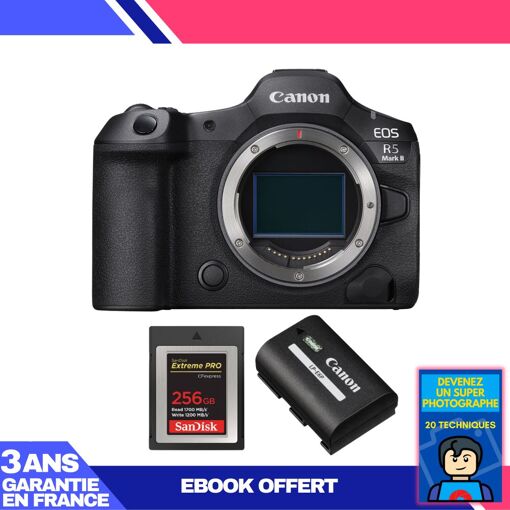 Cuerpo Canon EOS R5 Mark II + 1 tarjeta SanDisk 256GB Extreme PRO CFexpress Tipo B + 1 batería LP-E6P Canon + ebook 'Conviértase en un fotógrafo experto'