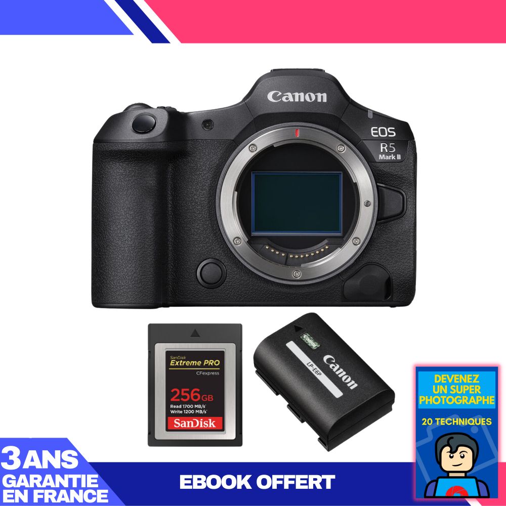 Canon EOS R5 Mark II Body + 1 SanDisk 256GB Extreme PRO CFexpress Type B + 1 Canon LP-E6P Battery + 'Become a Master Photographer Ebook