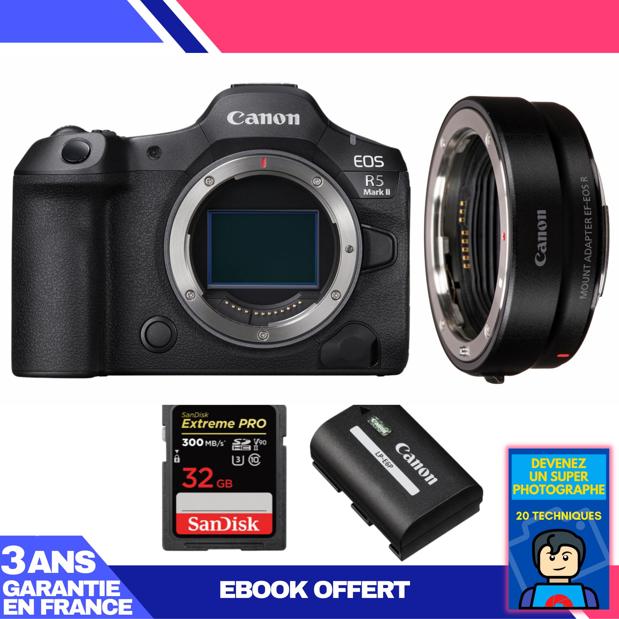 Canon EOS R5 Mark II Camera Kit with EF-EOS R Adapter and SanDisk SD Card