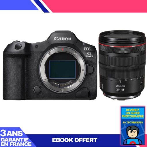 Kit de cámara Canon R5 Mark II con objetivo 24-105mm f/4 L IS USM y ebook