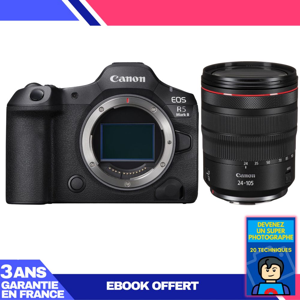 Cámara Canon EOS R5 Mark II + Objetivo 24-105 mm f/4 L IS USM + Ebook: Conviértase en un fotógrafo súper