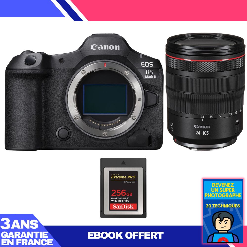Canon EOS R5 Mark II Camera Kit with RF 24-105mm f/4 L IS USM and 256GB SanDisk Extreme PRO CFexpress