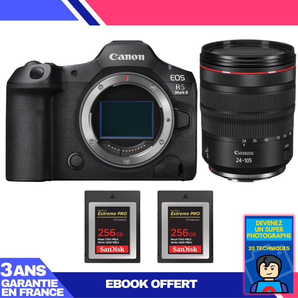 Canon EOS R5 Mark II + RF 24-105mm f/4 L IS USM + 2x 256GB SanDisk Extreme PRO CFexpress Type B