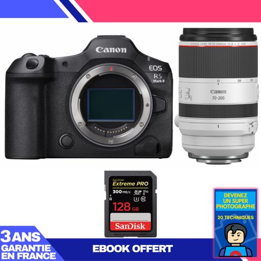 Canon EOS R5 Mark II Camera Kit with RF 70-200mm f/2.8 L IS USM Lens and 128GB SanDisk Extreme PRO SD Card + Ebook: Become a Super Photographer